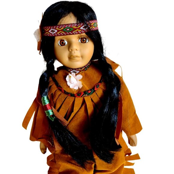 Vintage Native American Indian Girl With Hand Painted Face